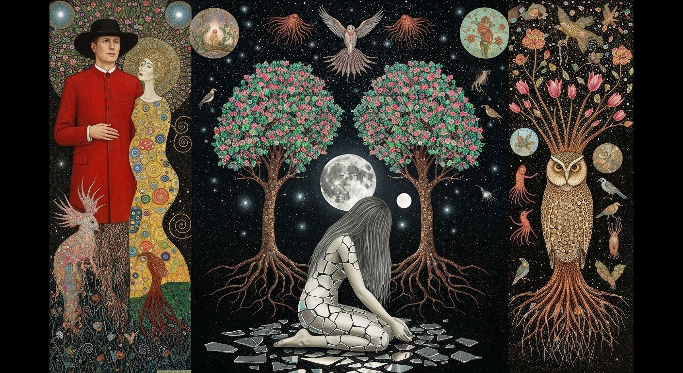 Mystical Woman in Forest, Art Nouveau Style