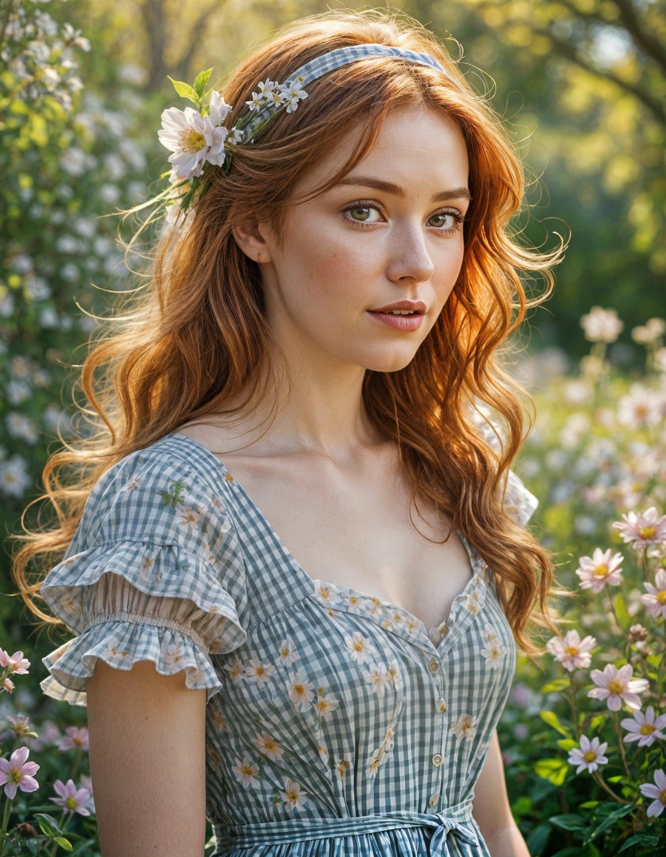 Gingham Sundress and Vibrant Floral Celebration