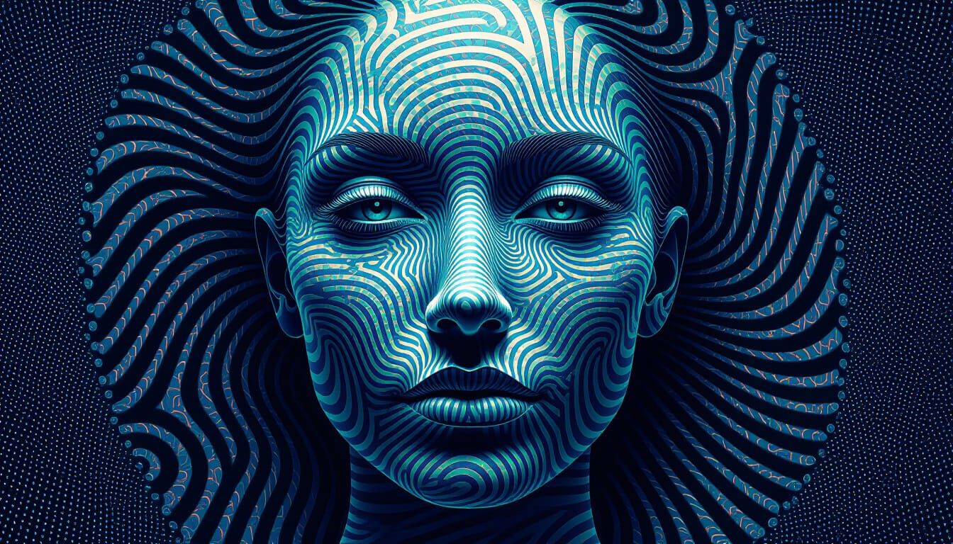 Fractal Face Art: Iridescent Double Exposure with Fingerprin...