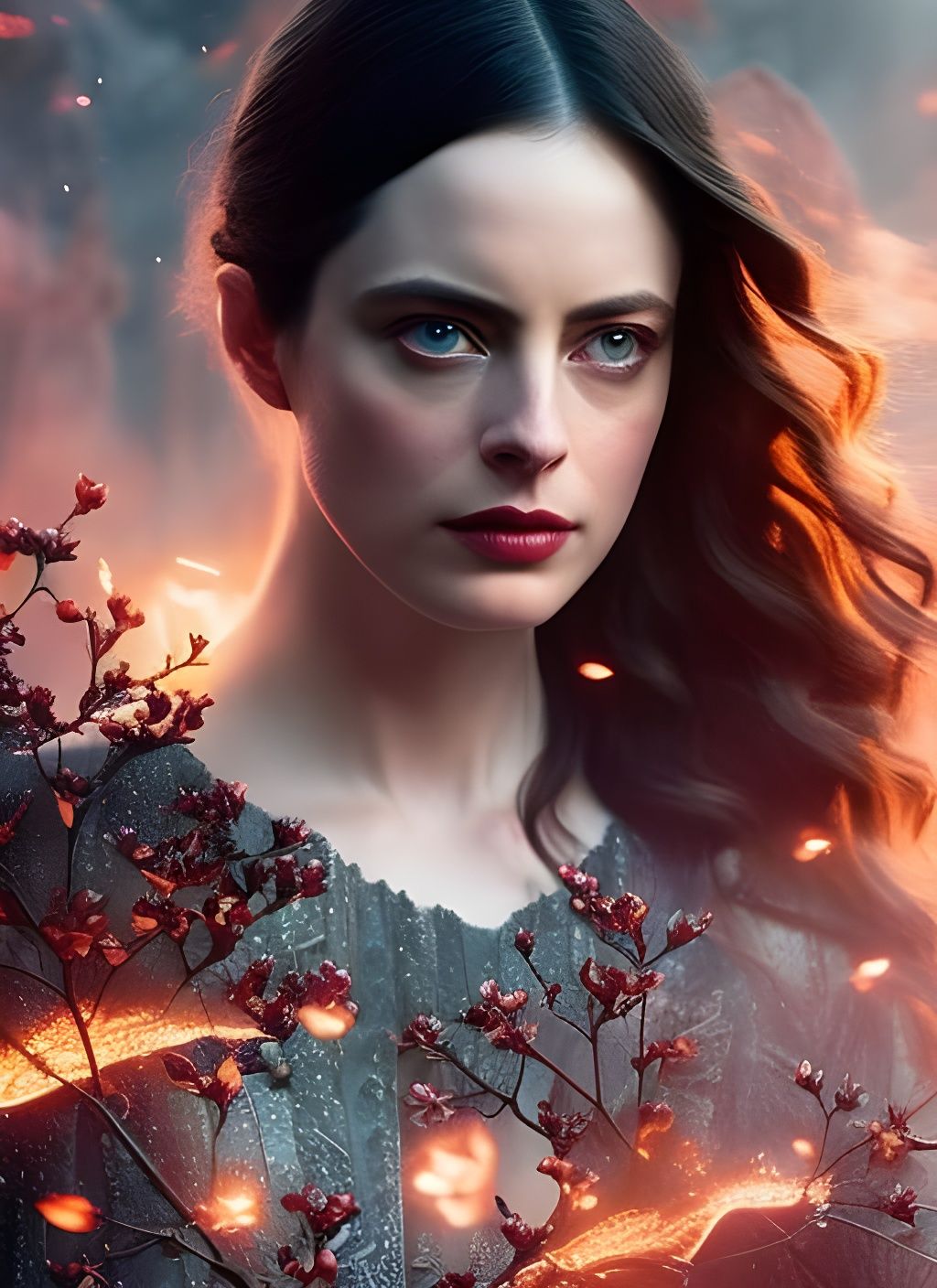 Romantic Goddess Portrait with Fire and Star Trails