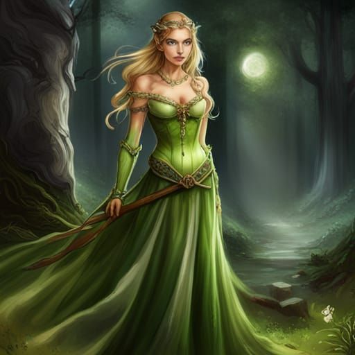 Fantasy Elf Princess Portrait in Art Nouveau Style