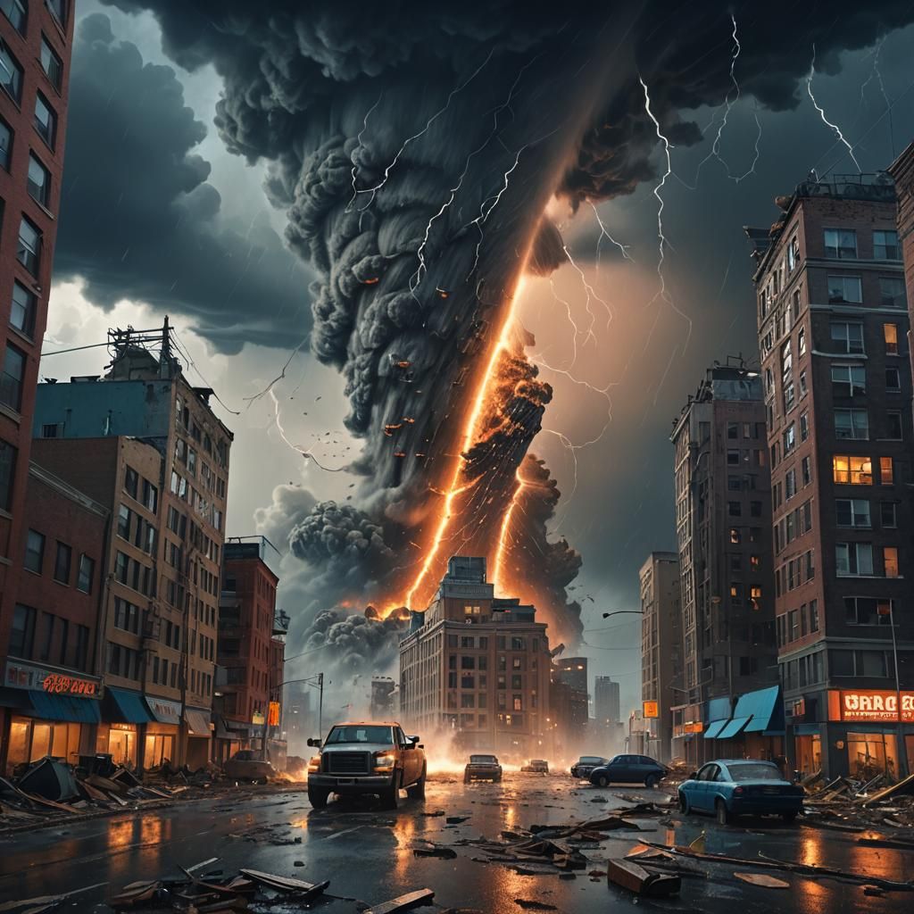 Epic Tornado Rages Through Futuristic Cityscape