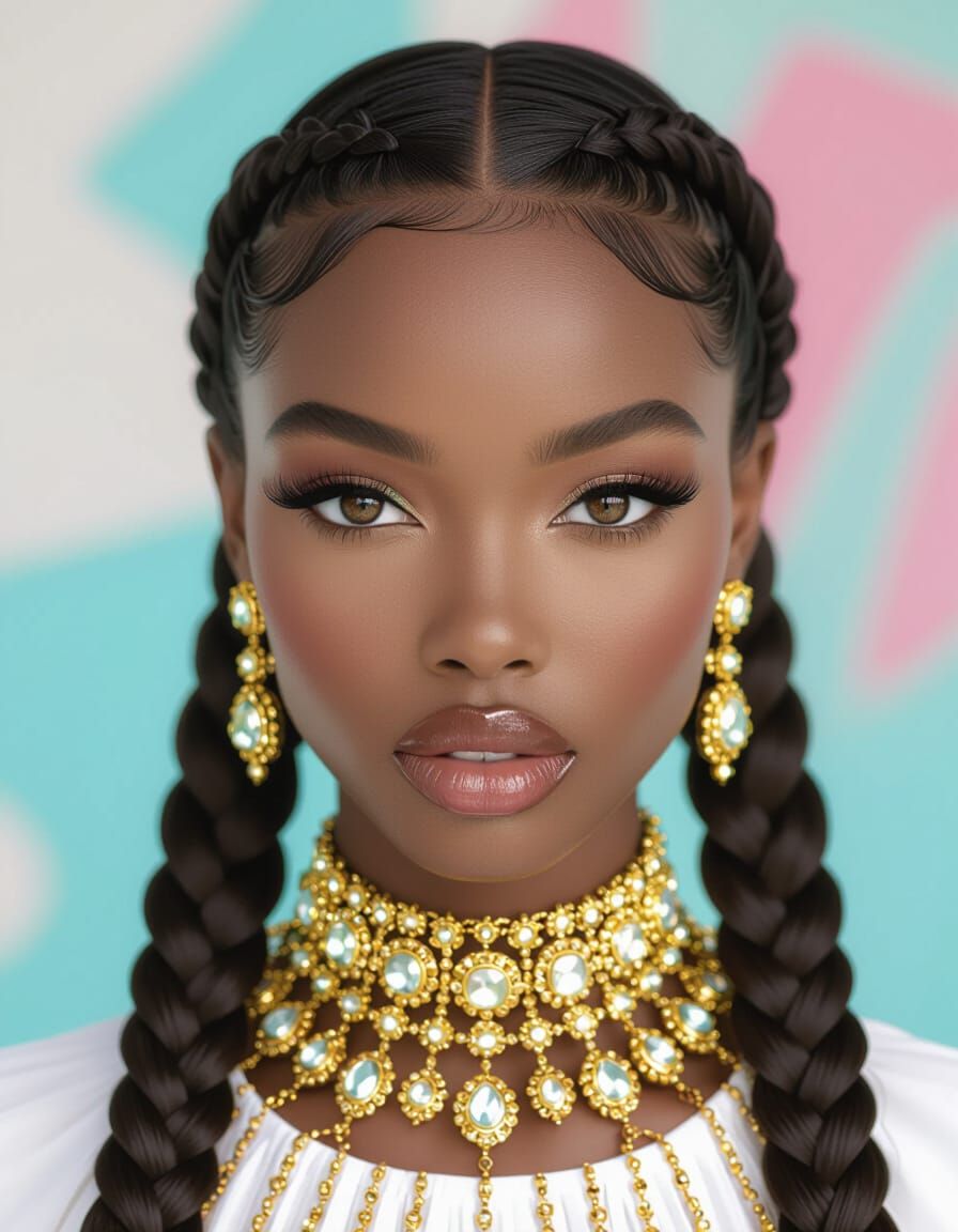 Elegant Black Woman with Jewels in Avant-Garde Art