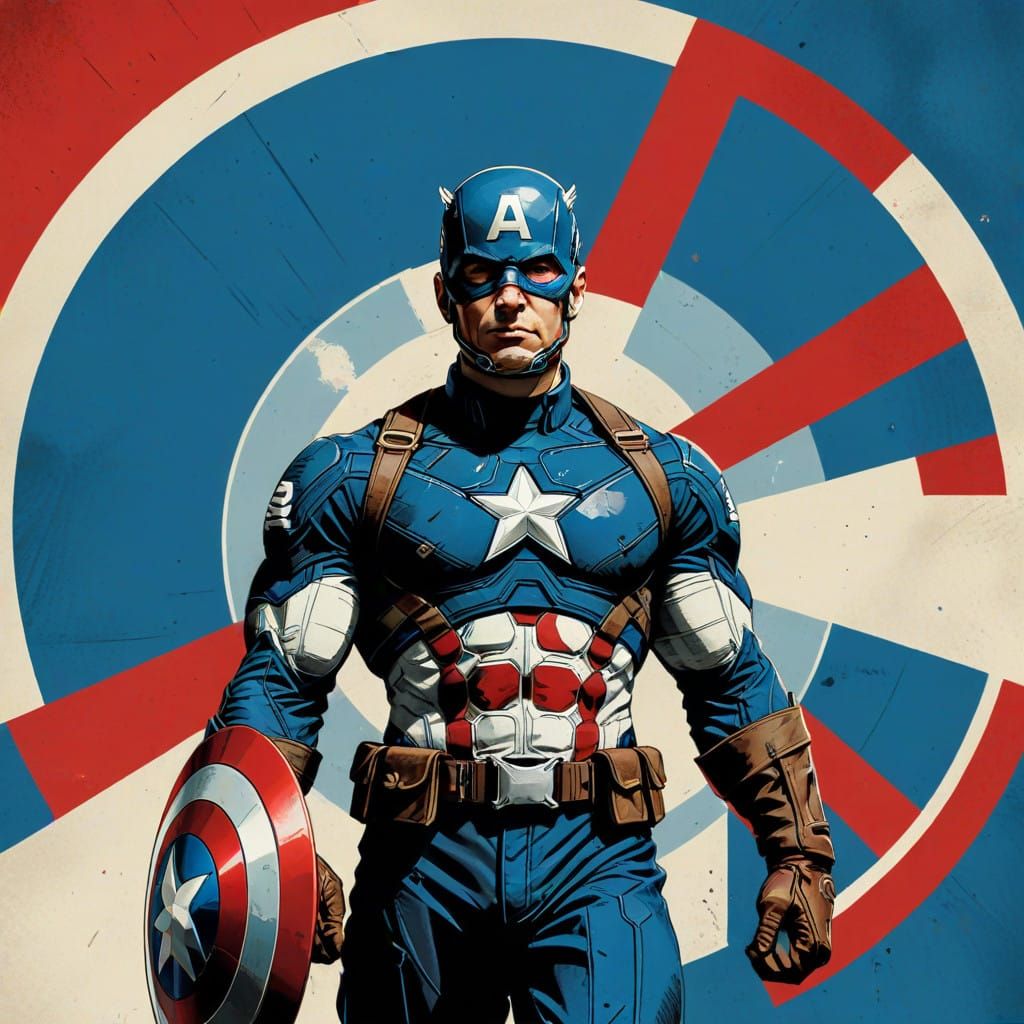 Captain America in Retro-Futuristic Pop Art Style