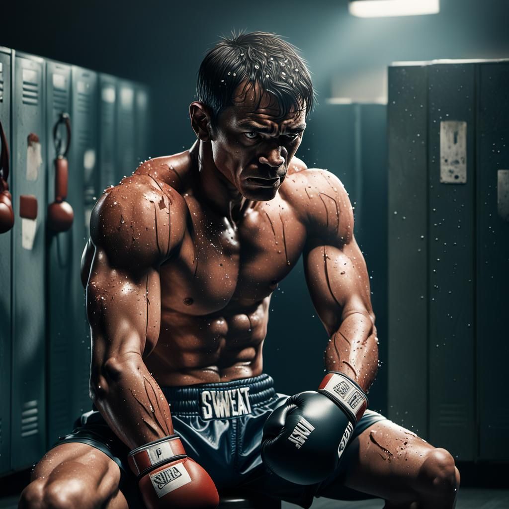 Exhausted Boxer in Locker Room