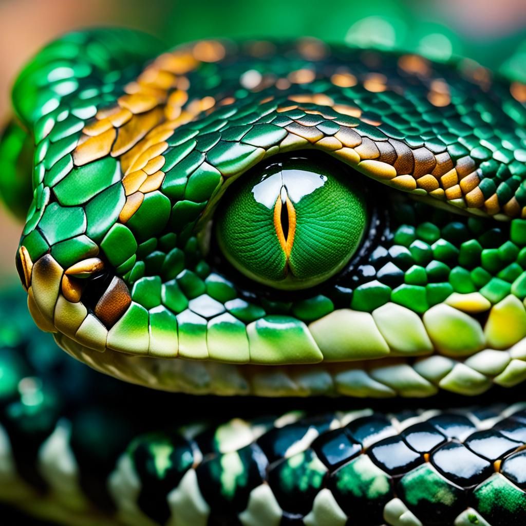 Emerald-Eyed Green Snake Macro Photograph