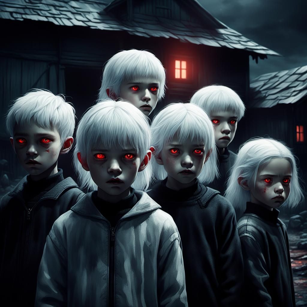 Eerie Children in Desolate Village, Cinematic Digital Art