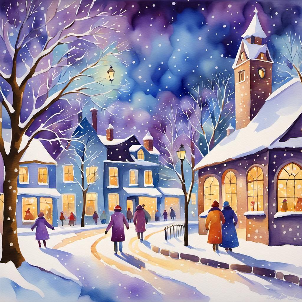 Whimsical Winter Wonderland in Watercolor Style