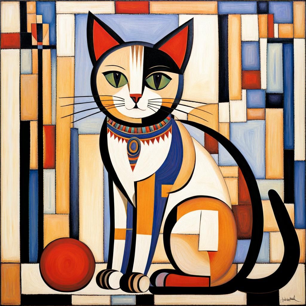 Cute Cat in Cubist Style