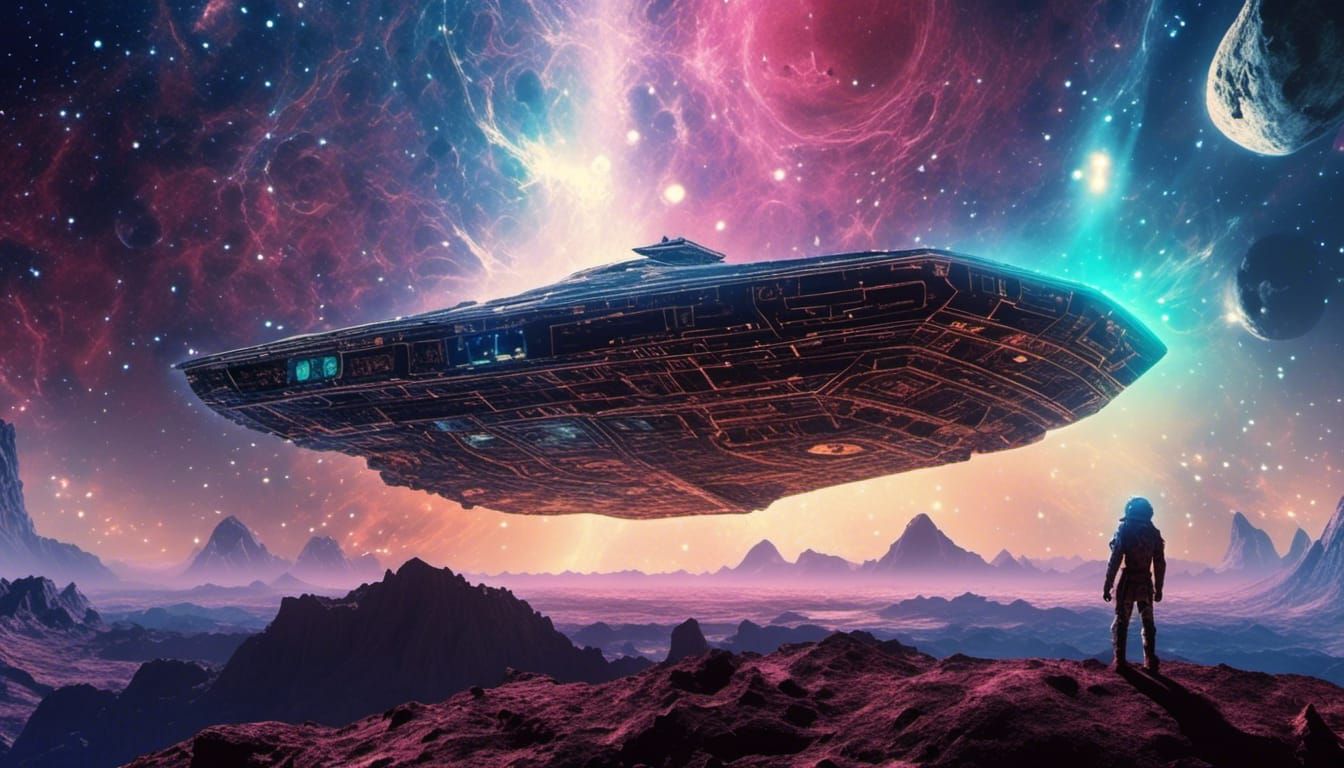 Annunaki Spaceship in Nebula: Roger Dean Style