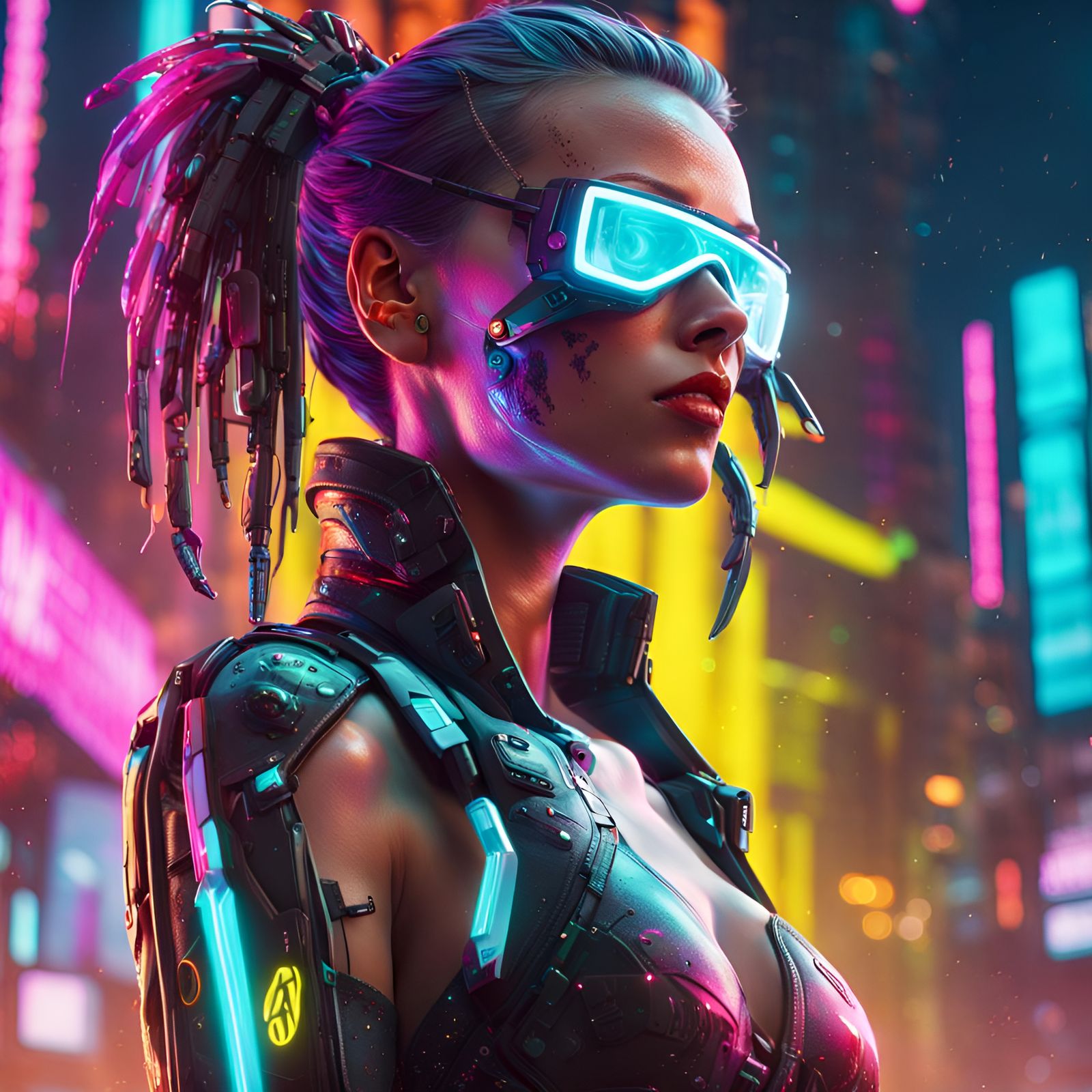 Cyberpunk Woman with Cyberwear and Neon Lights