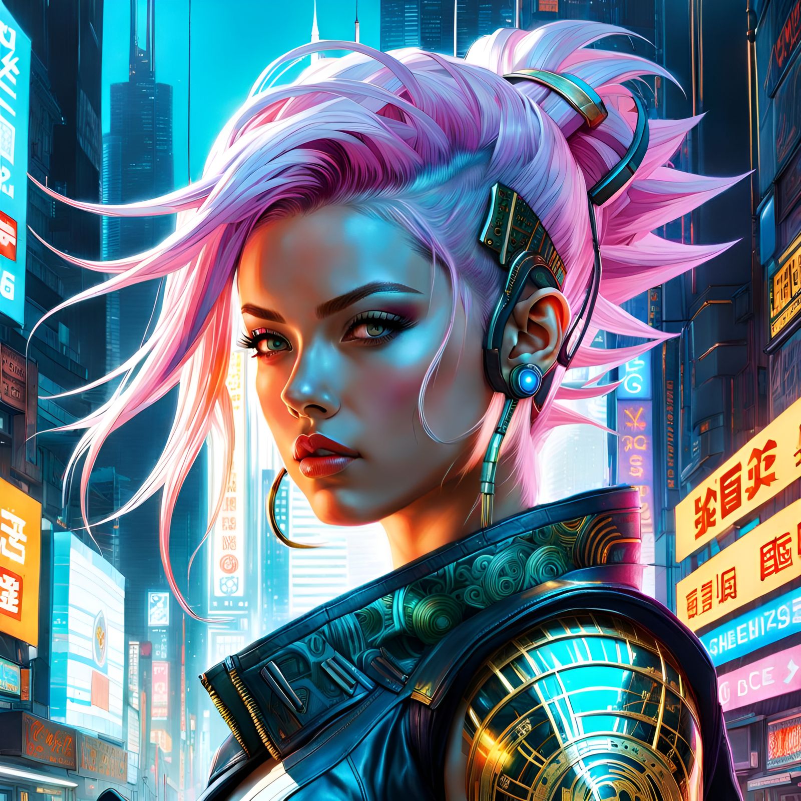 Cyberpunk Super Saiyan Double Exposure in Night City