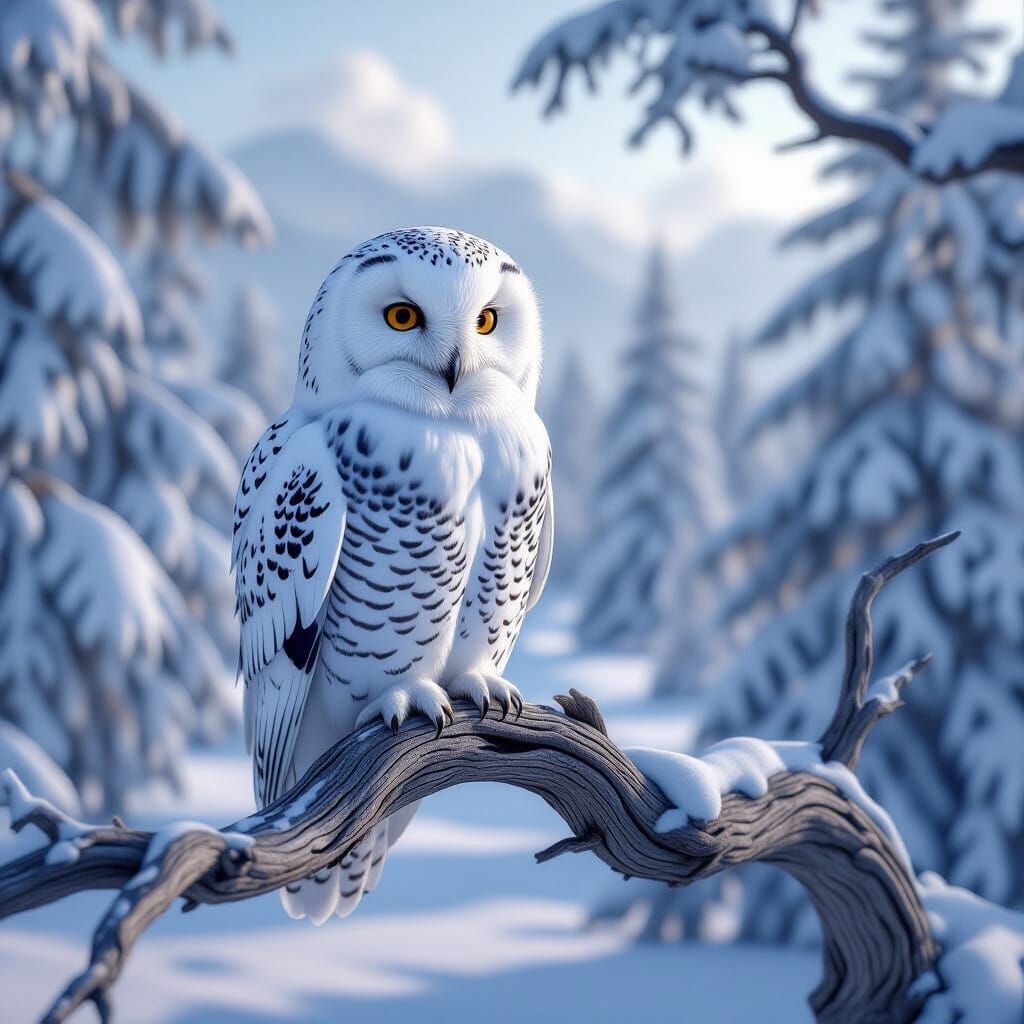Majestic Snowy Owl in Serene Winter Landscape