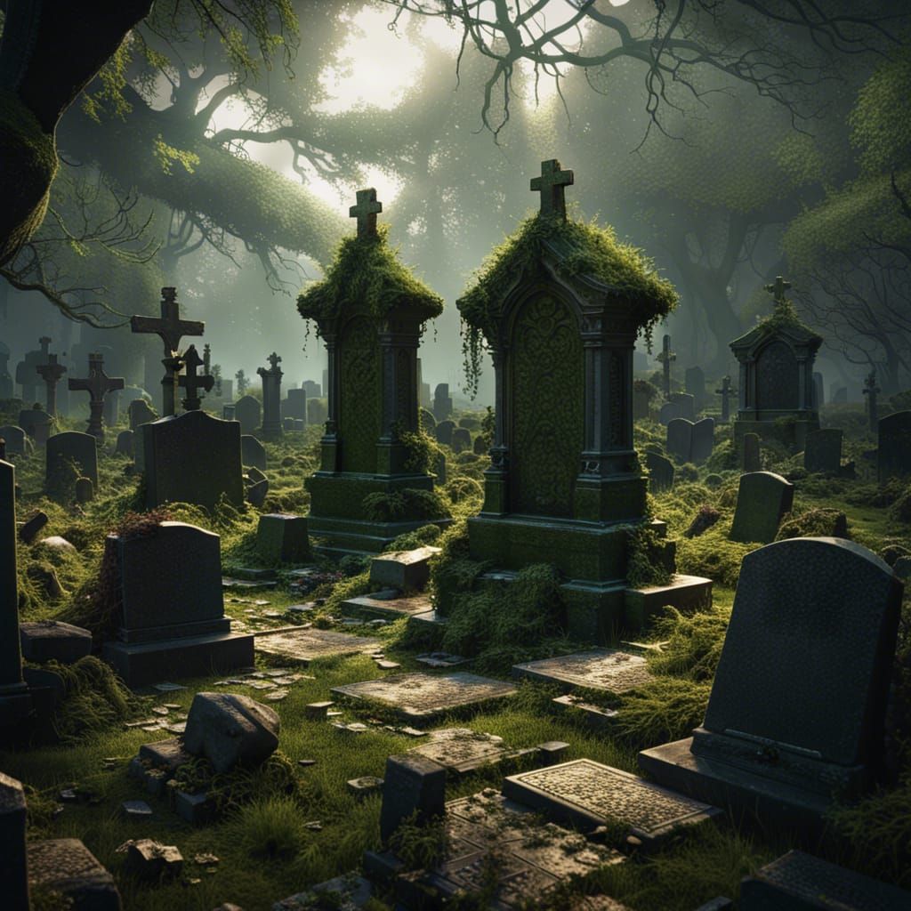 Overgrown Cemetery at Dusk: Dark Fantasy Concept Art