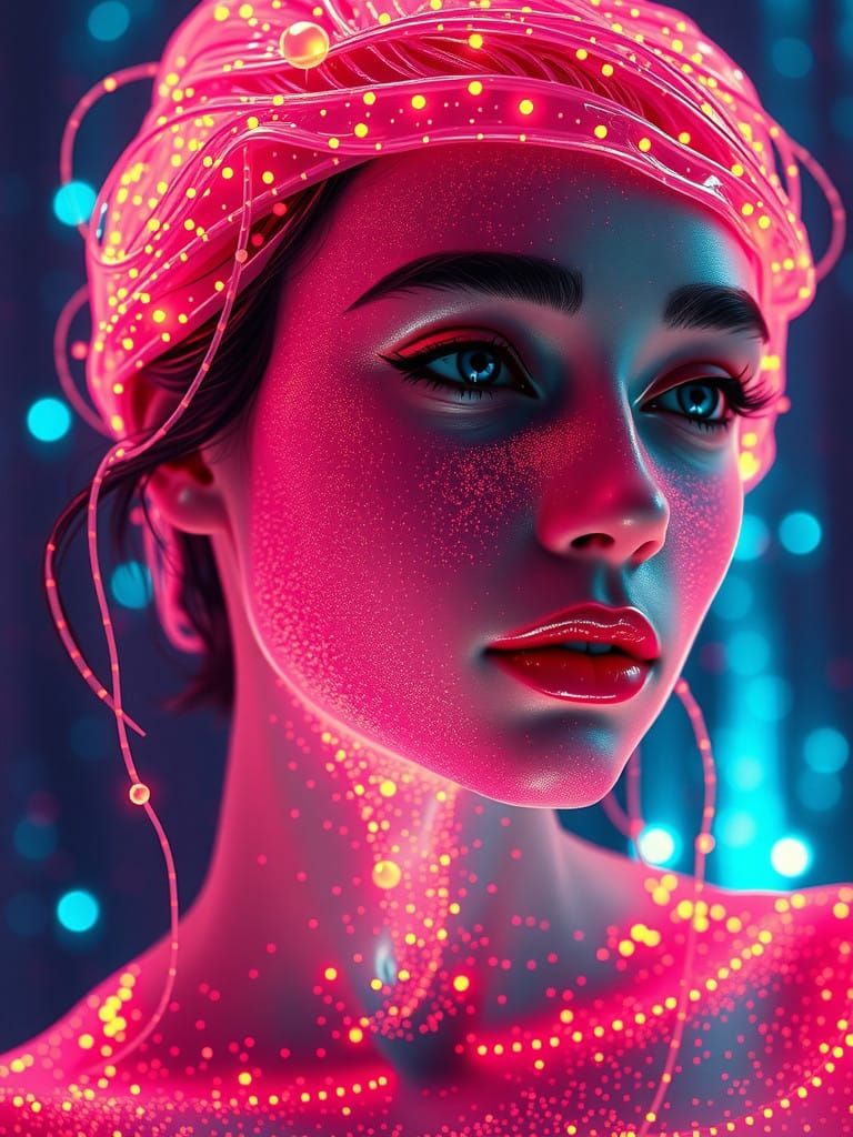 Hyperrealistic Portrait in Gooey Pink Digital Aesthetic