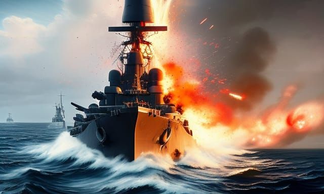 HMS Hood Battleship Exploding in Rough Seas