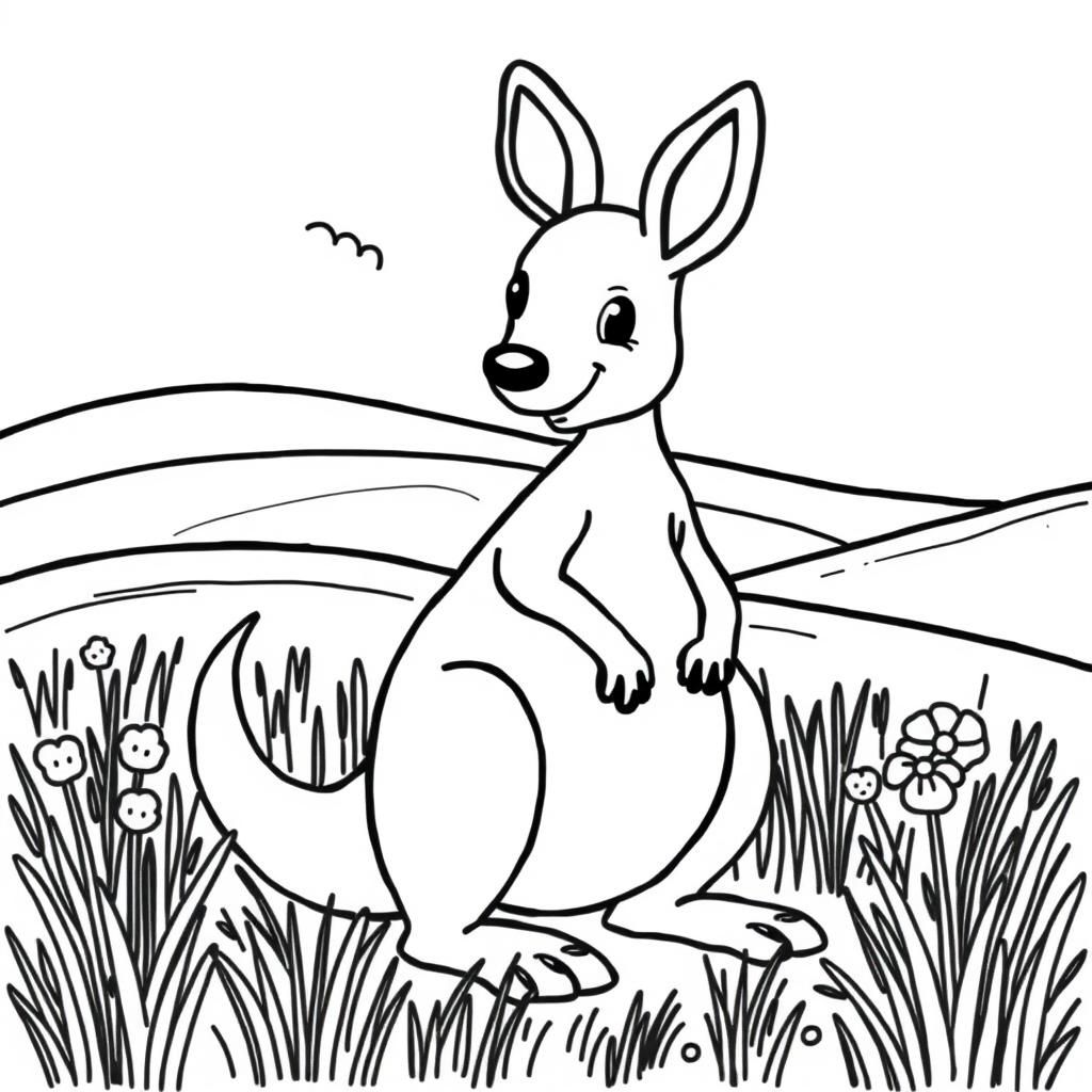 Cute Kangaroo Coloring Page in Whimsical Lineart