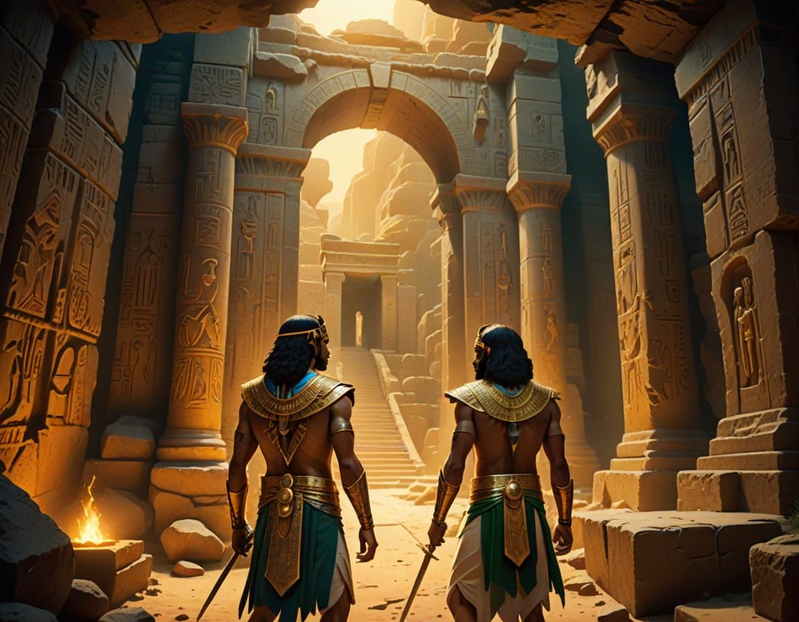 Ancient Egyptian Prince Warrior in Cave, Fantasy Anime Style
