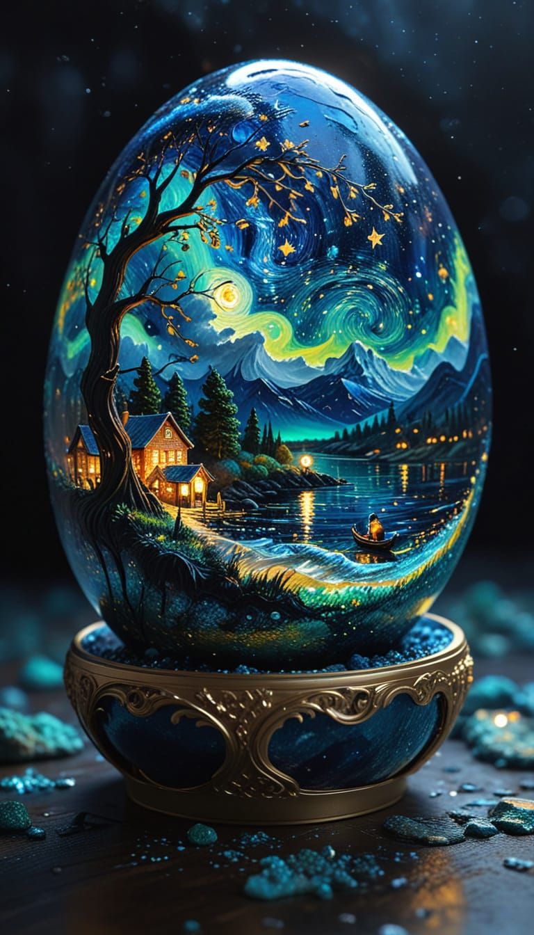 Hypermaximalist Geode with Starry Night Aurora