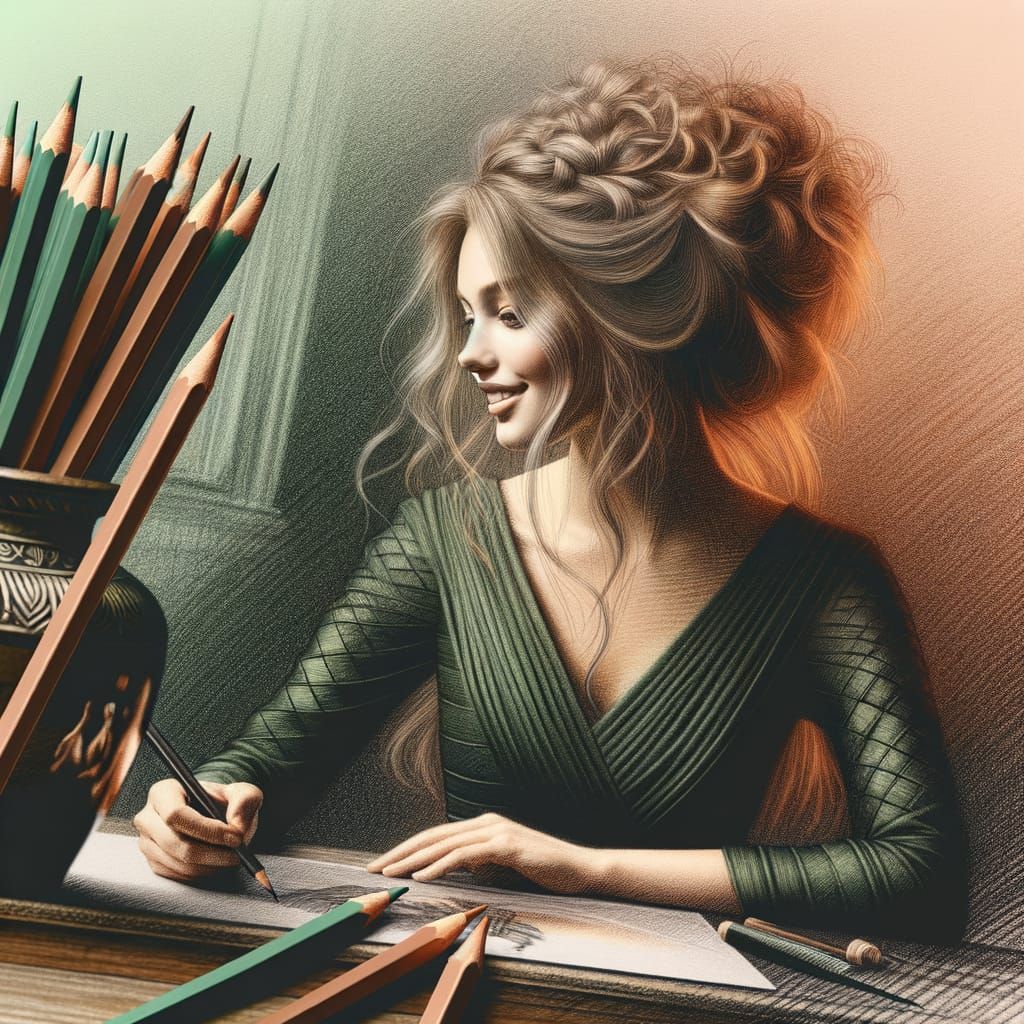 Norse Goddess Smiling in Pencil Sketch Style