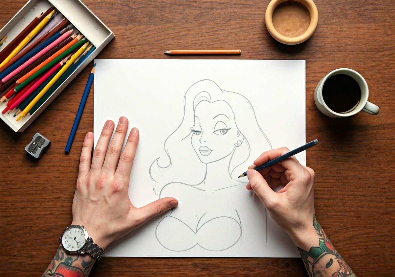 Sketch of Jessica Rabbit in Comic Book Style