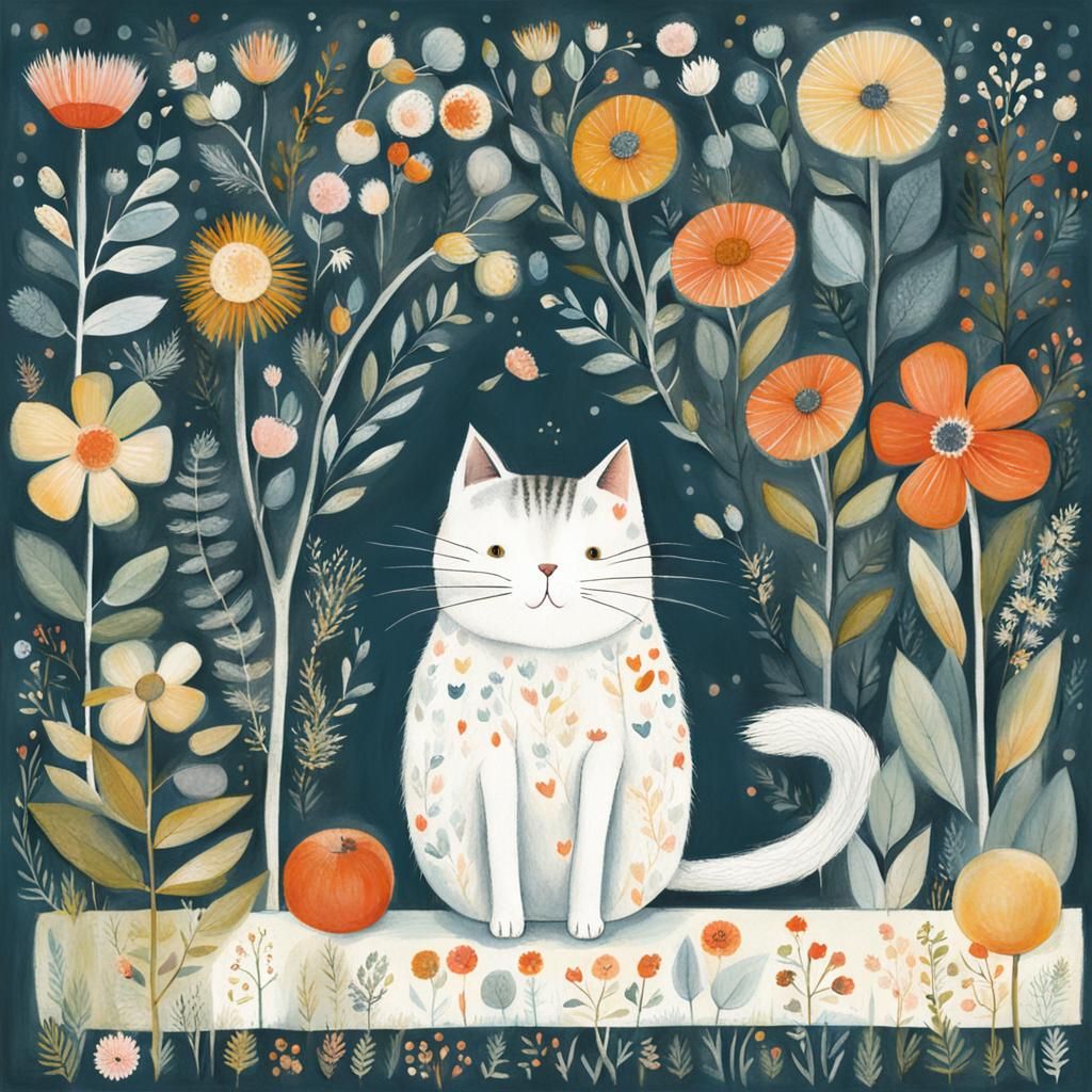 Cute Cat in Children's Book Style