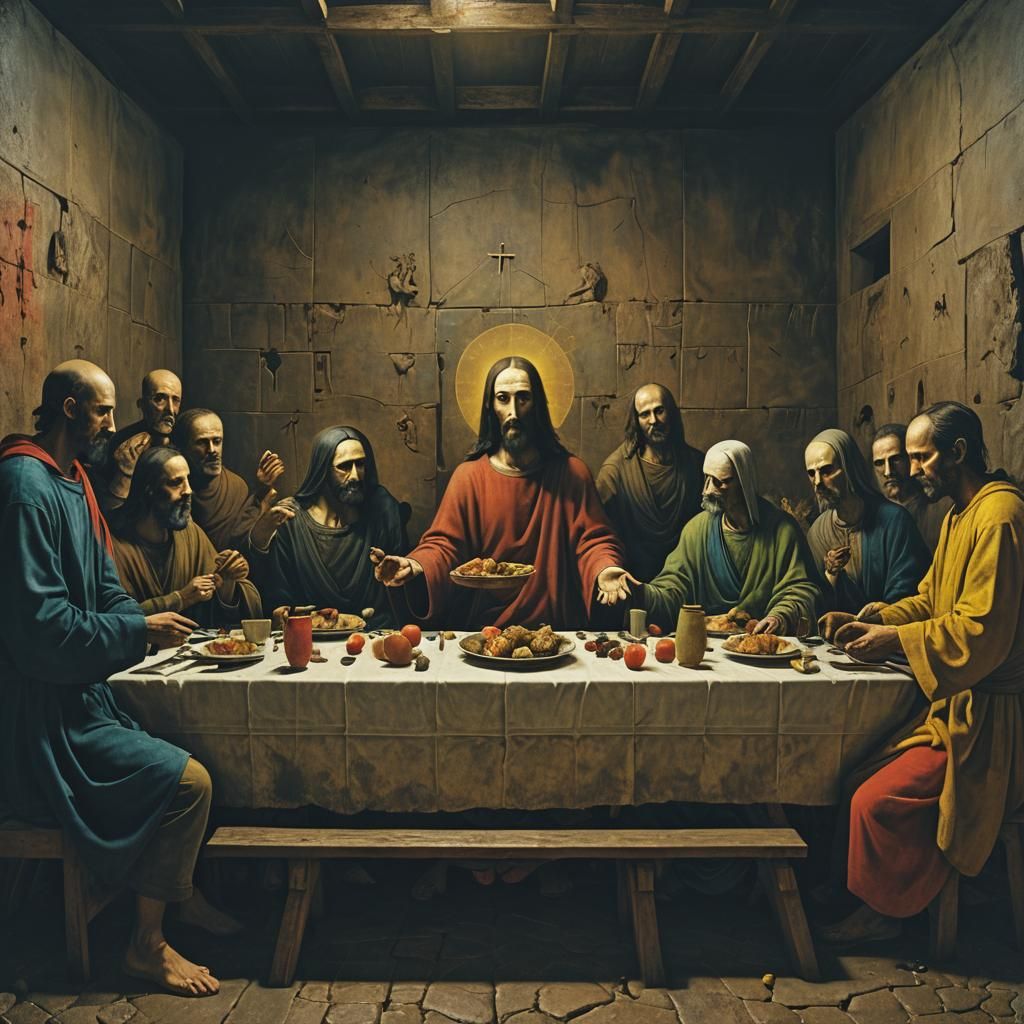 Photorealistic Last Supper in Surreal Style