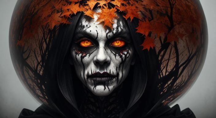 Halloween Ghoul in Glass Sphere: Ink Splatter Art