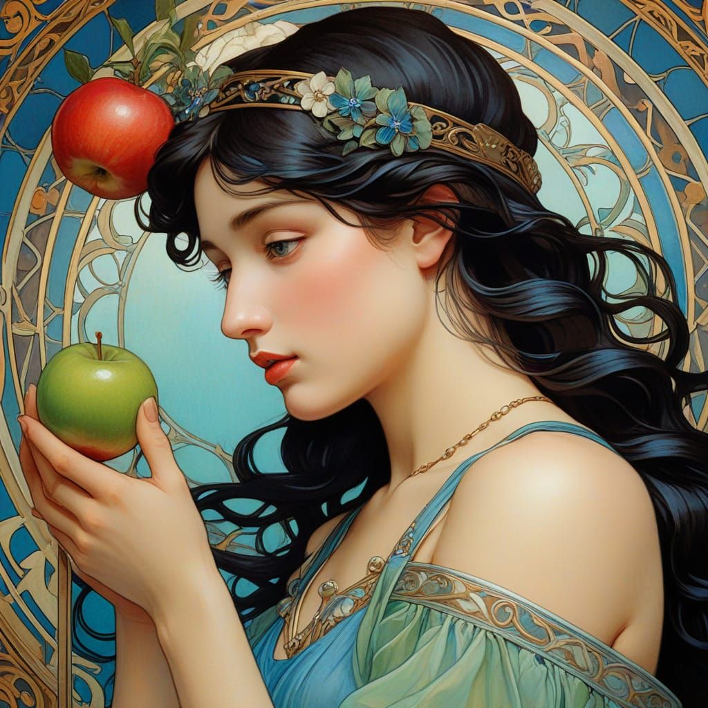 Art Nouveau Aphrodite Contemplates Apple