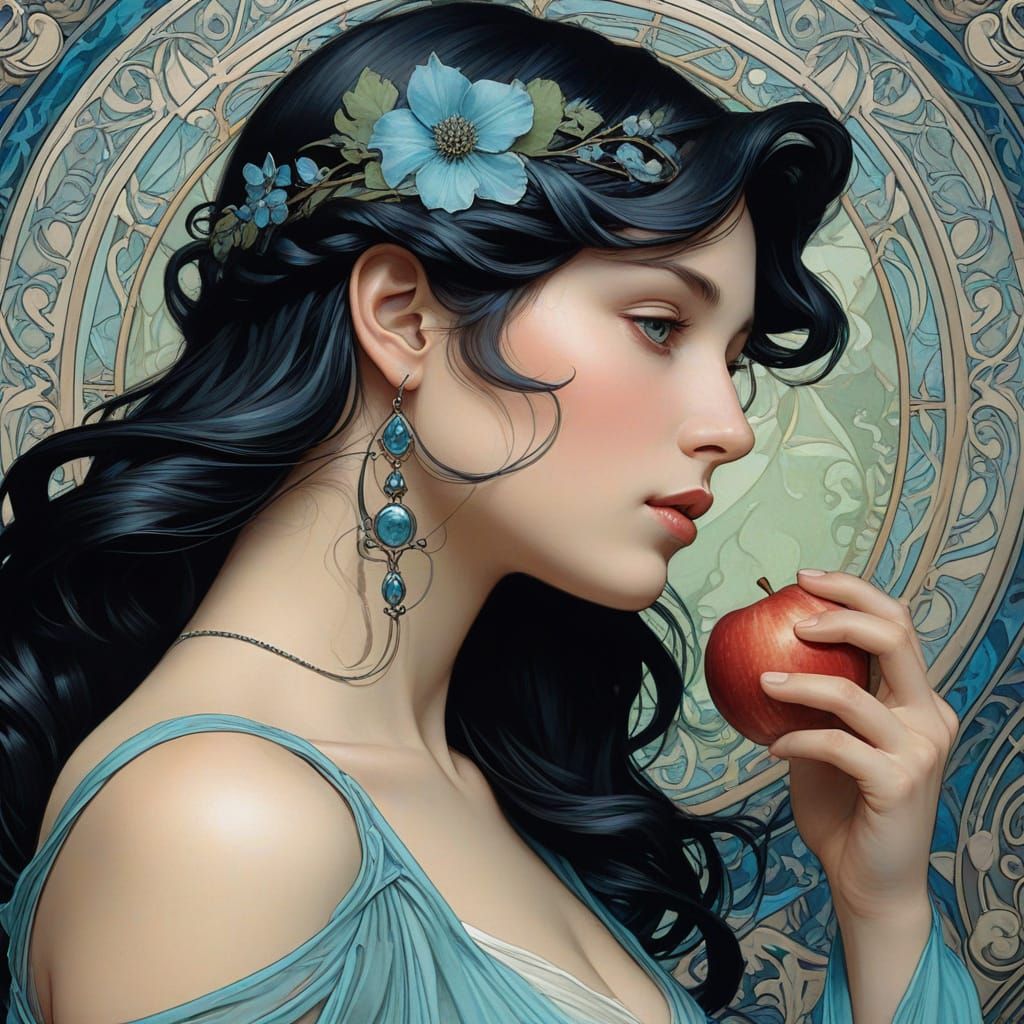 Art Nouveau Aphrodite Holding Apple