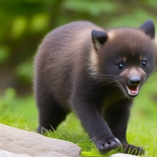Adorable Fluffy Wolverine Cub Panting