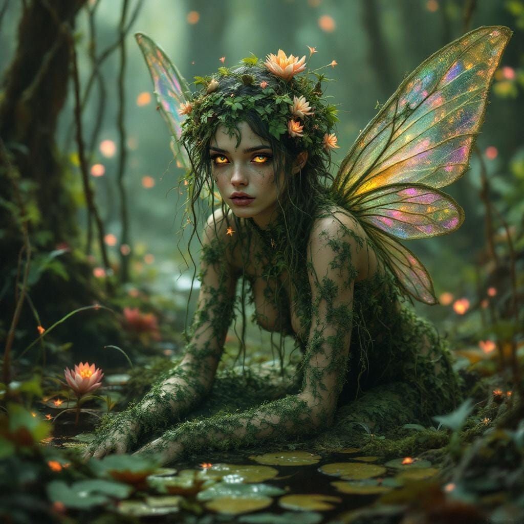 Swamp Fairy Emerges from Primeval Bog as Dark Fantasy Art