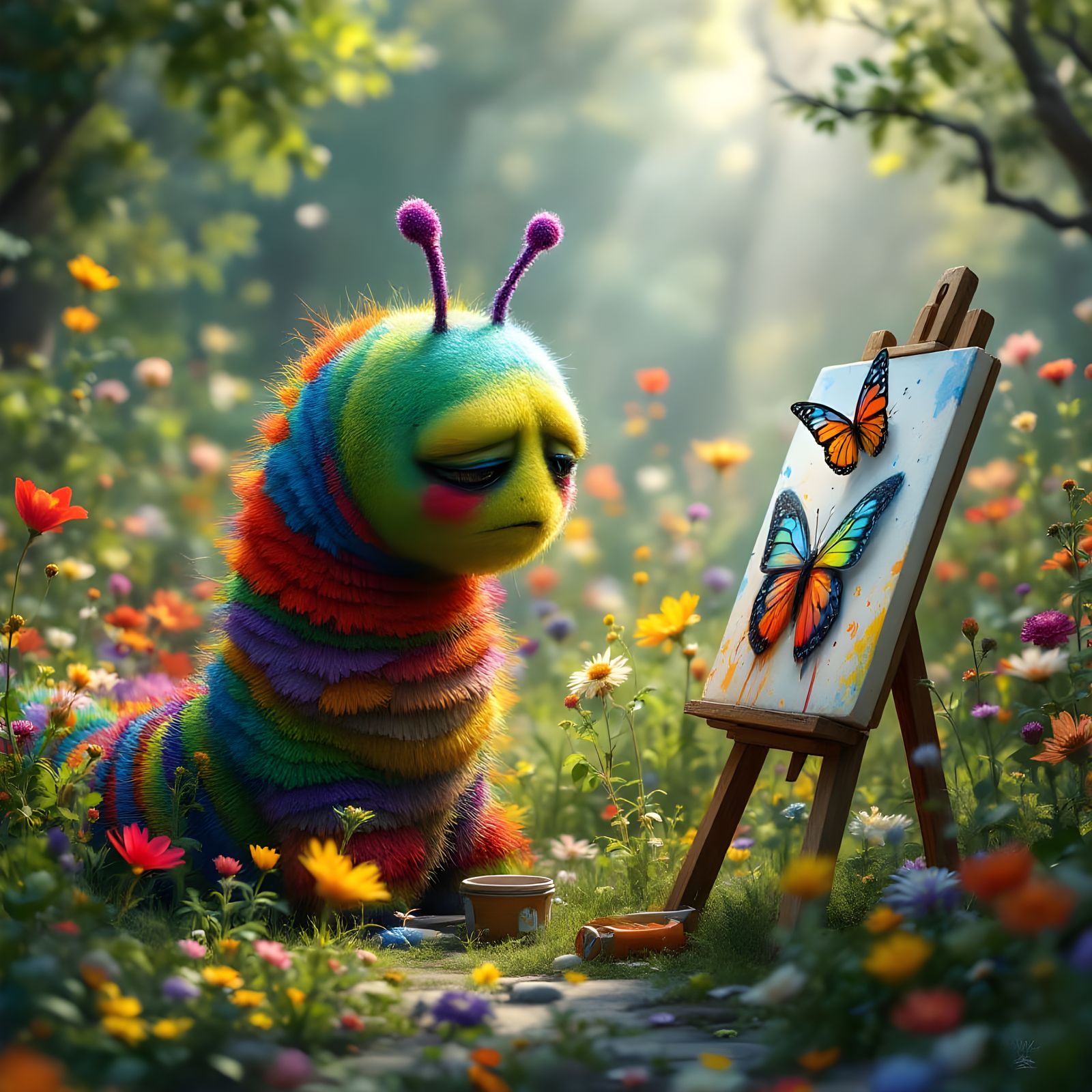 Sad Caterpillar Paints Butterfly Masterpiece