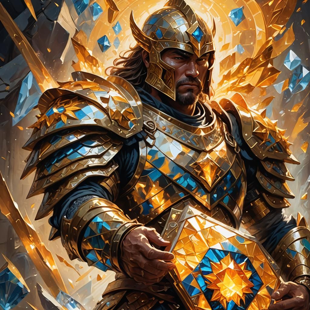 Warrior Holding Glowing Tile: Fantasy Concept Art