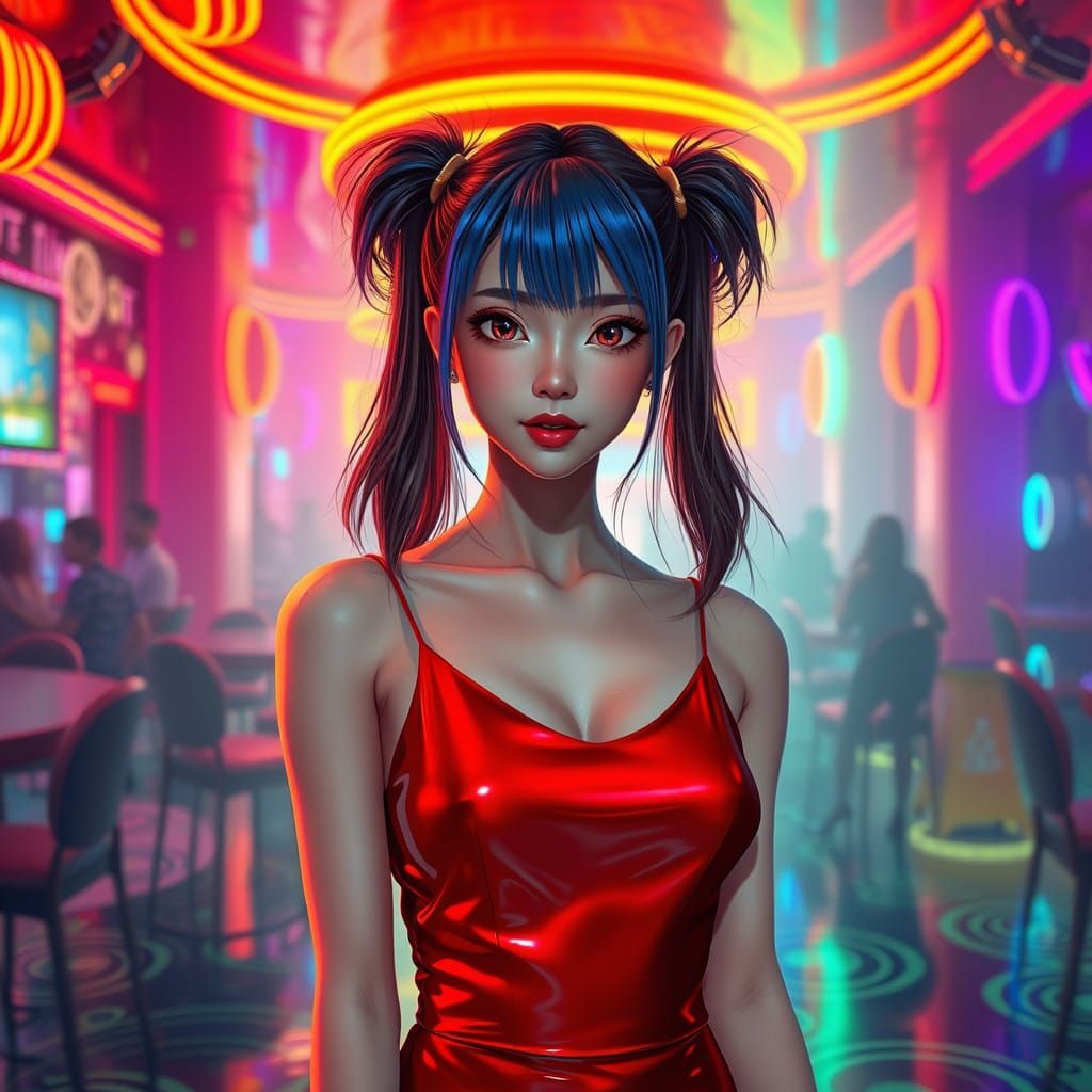Electric Dream Girl Shines in Neon Nightclub
