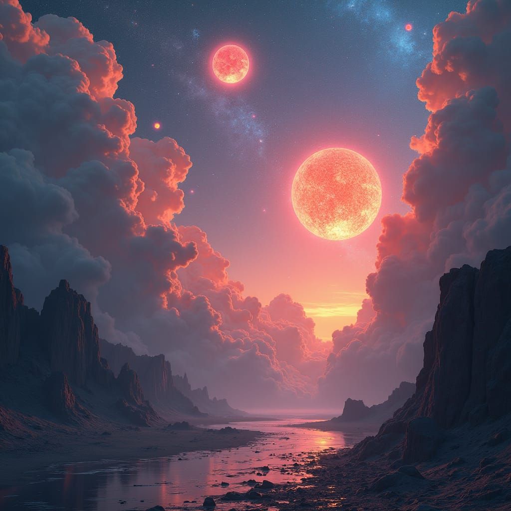 Glowing Celestial Orbs Drift Through Ethereal Dreamscape