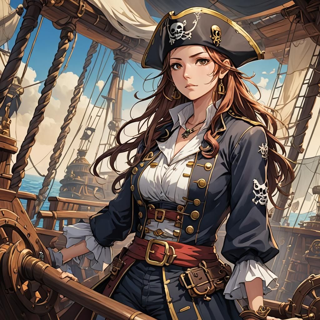 Anime Style Female Pirate Captain on Ship