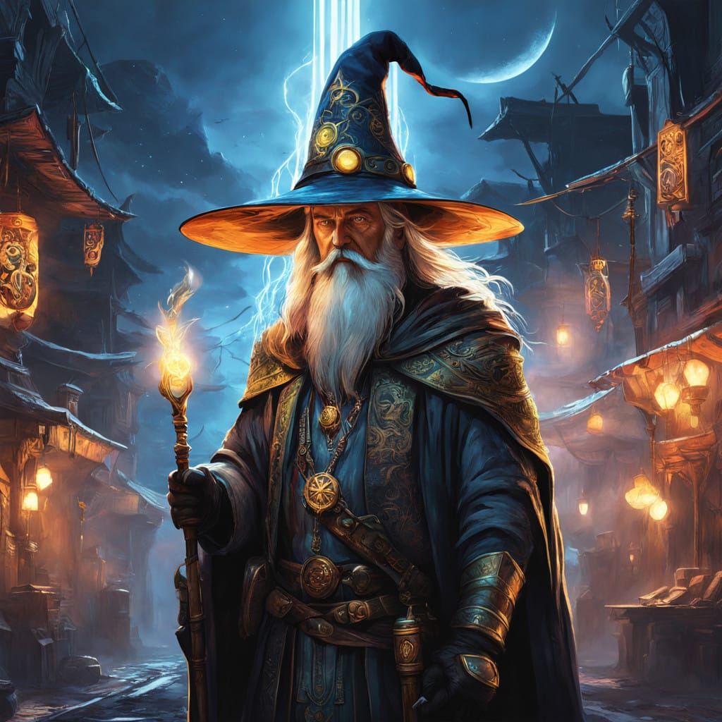 Mystical Wizard in a Dreamlike, High-Contrast Environment