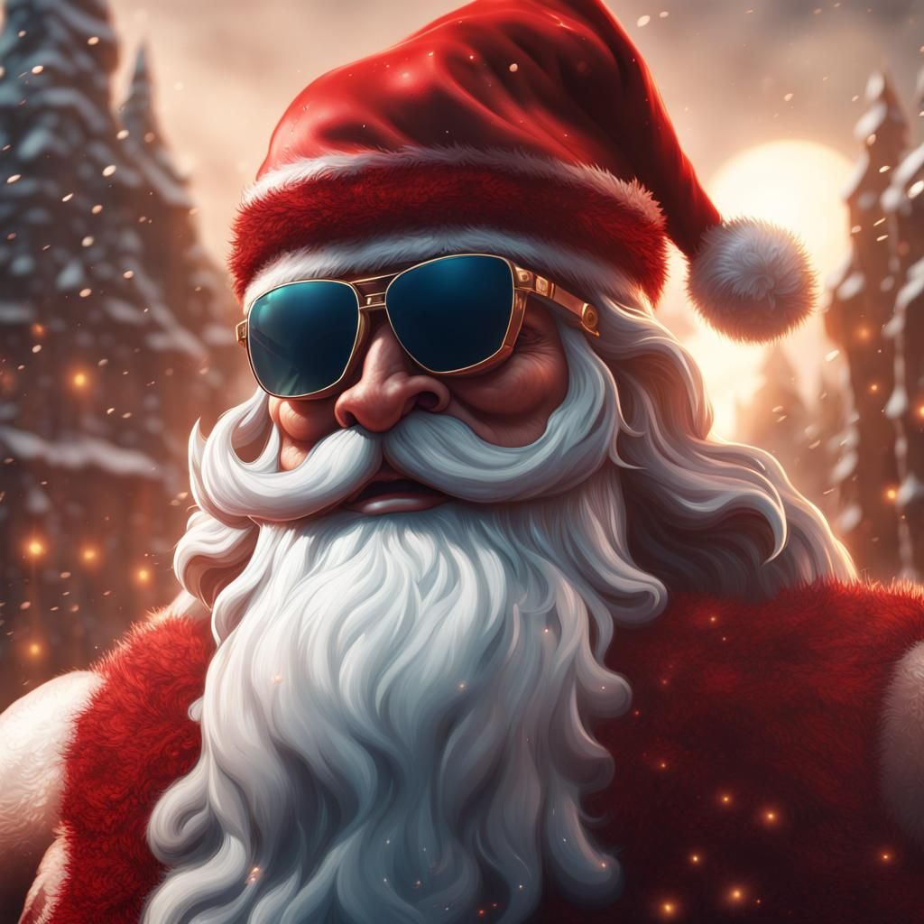 Buff Santa Claus with Sunglasses: Detailed Matte Painting