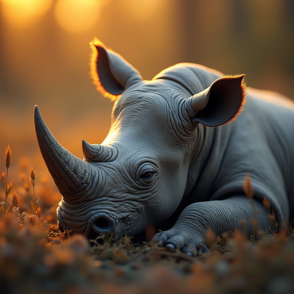 Baby Rhino Portrait in Detailed Splash Art Style
