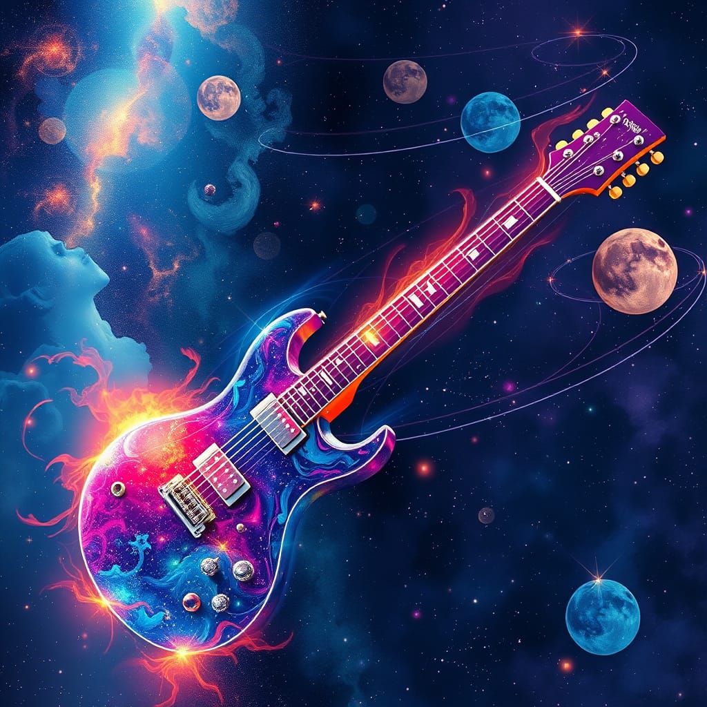 Surreal Cosmic Space Guitar in Vibrant Colors