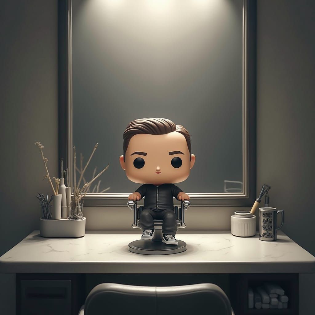 Modern Barber Shop Scene with Funko Pop and Scissors