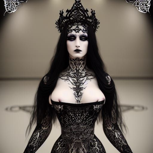 Tattooed Gothic Goddess in Lace Dress