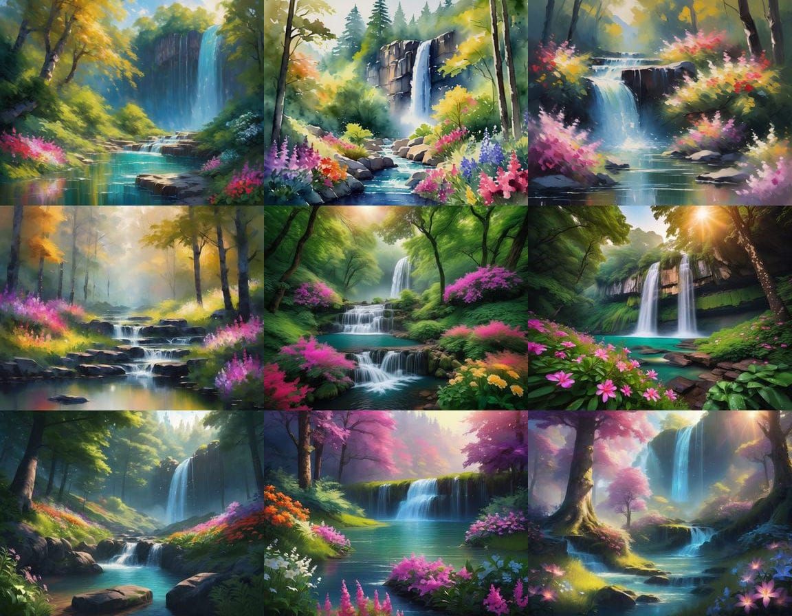 Lush Forest Oasis by a Cascading Waterfall