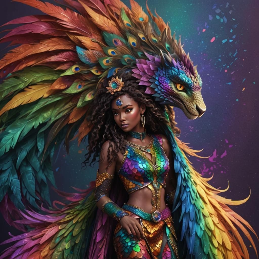 Colorful Dragon Scale Woman: 3D Digital Art