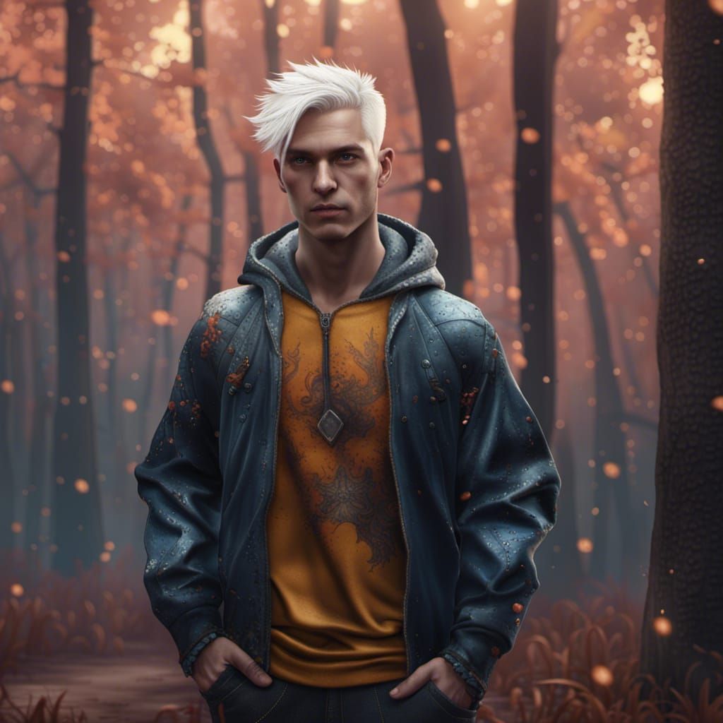 Young Man with Bleached Hair in Detailed Matte Painting