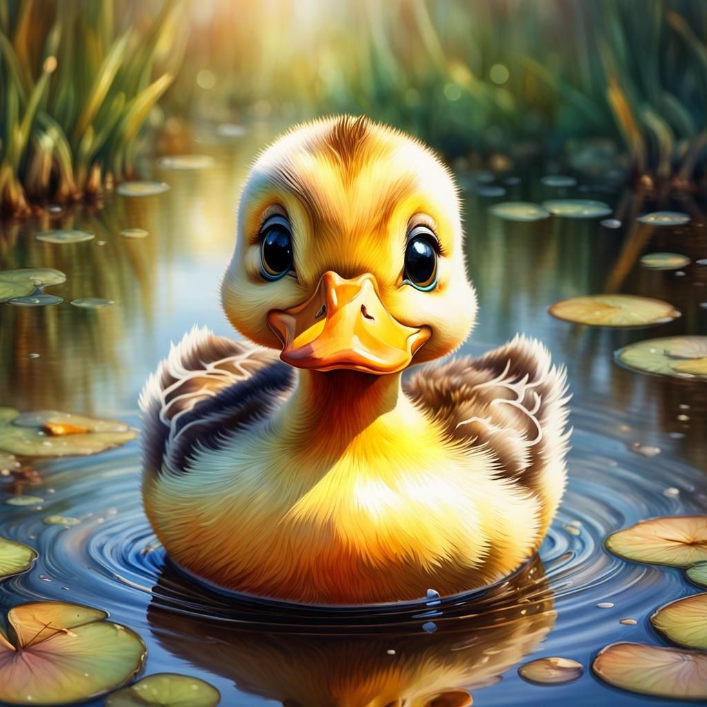 Adorable Chibi Duck Watercolor Portrait