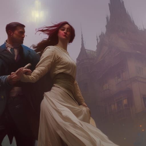 Romantic Couple in Art Nouveau Style