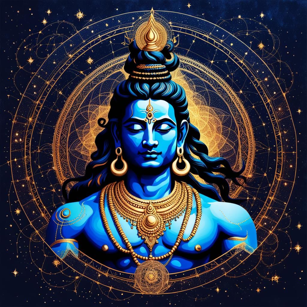 Shiva with Universe Background in Deep Colors