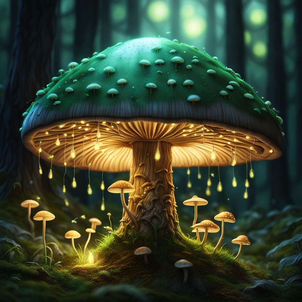 Mushroom Lamp with Fireflies: Fantasy Concept Art